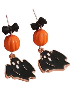 Spooky Black Ghost and Pumpkin Halloween Earrings